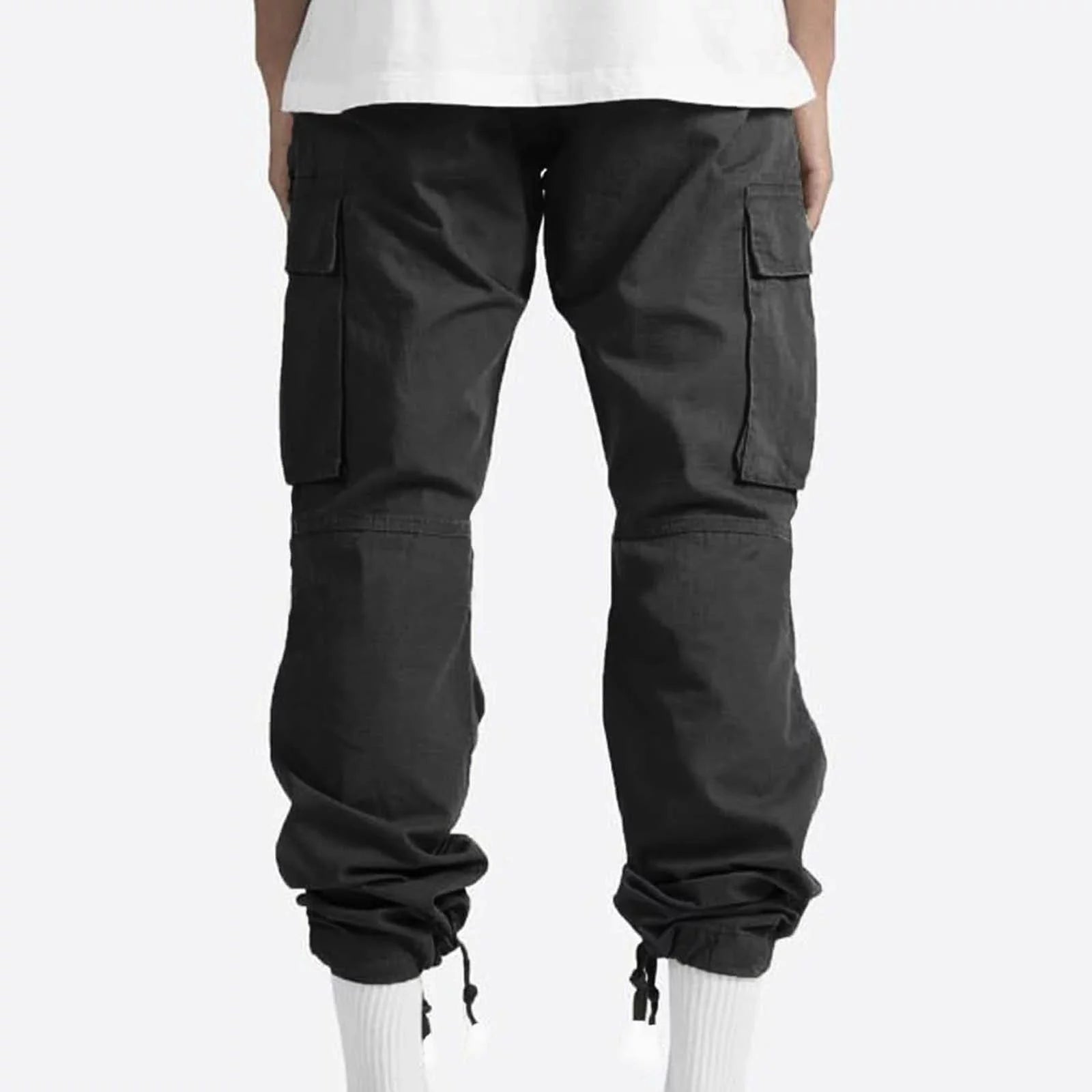 Cargos Men- Solid Casual Multiple Pockets Outdoor Straight Type Fitness Pants Cargo Pants Trousers Black